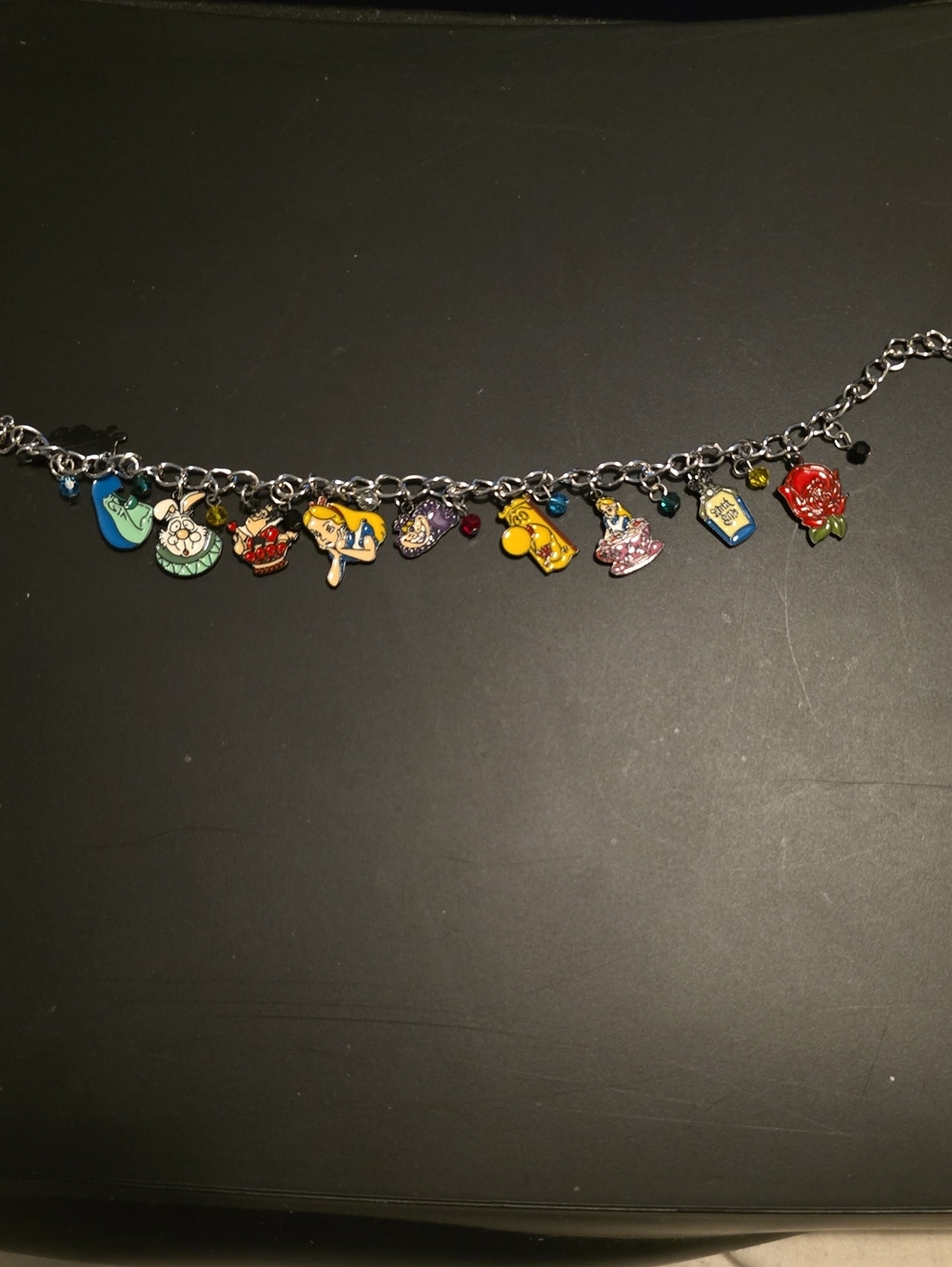 Alice In Wonderland Silver Charm Bracelet  Enamel Charms